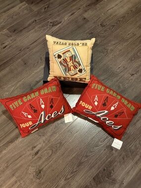 NWT Pottery Barn Decorative Pillows set Texas Hold ‘Em Four Aces Man Cave